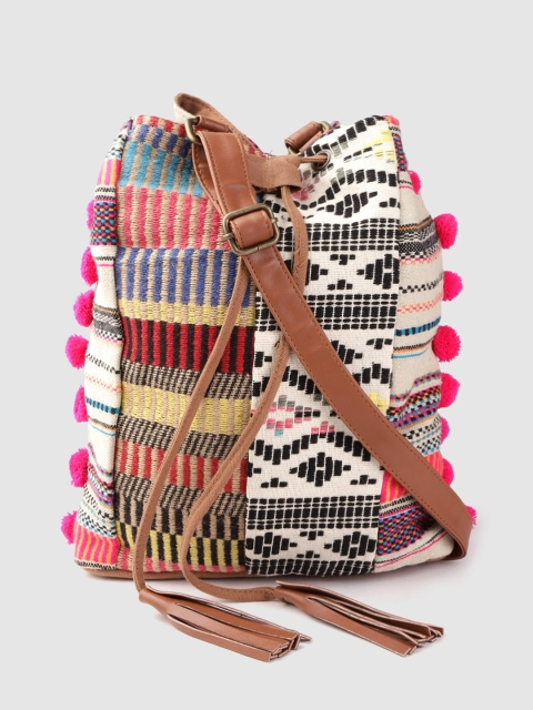 

Anouk Multicoloured Self-Striped Sling Bag with Tasselled Detail, Multi