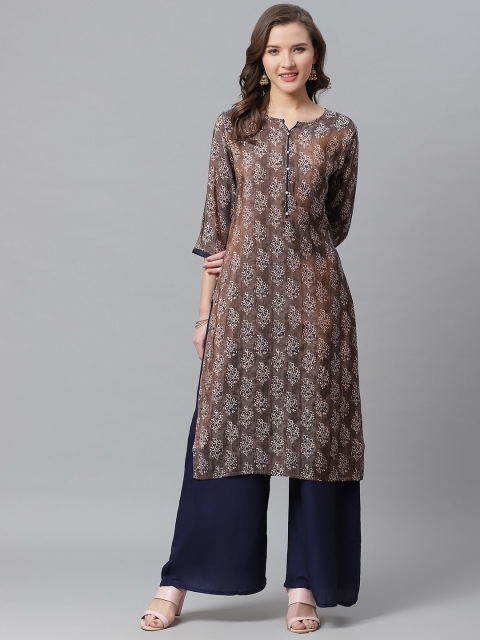 

Shree Women Brown & Off-White Printed Straight Kurta