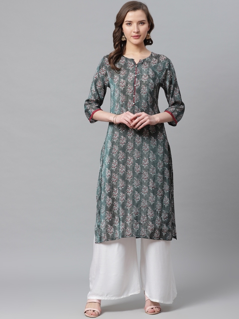 

Shree Women Green & White Printed Straight Kurta