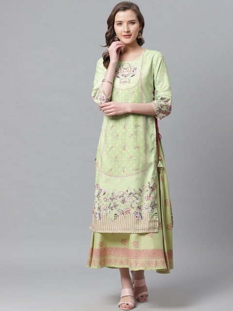 

Shree Women Green & Pink Printed Layered Maxi Dress