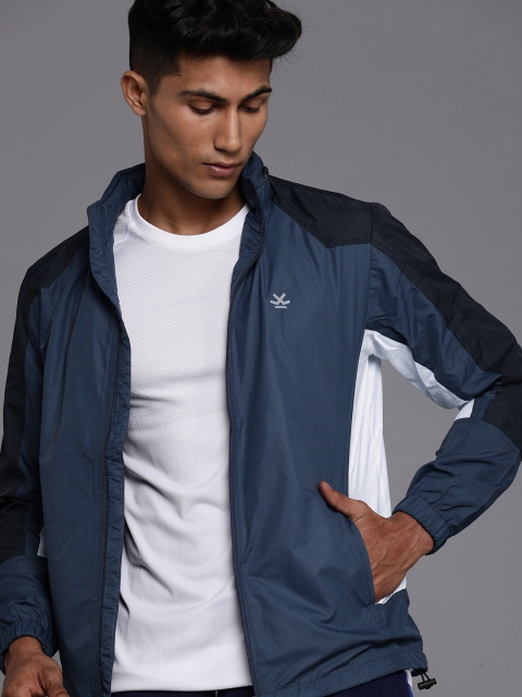 

WROGN ACTIVE Men Navy Blue Slim Fit Colourblocked Sporty Jacket