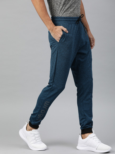 

WROGN ACTIVE Men Teal Blue Solid Straight Fit Joggers with Print Detail
