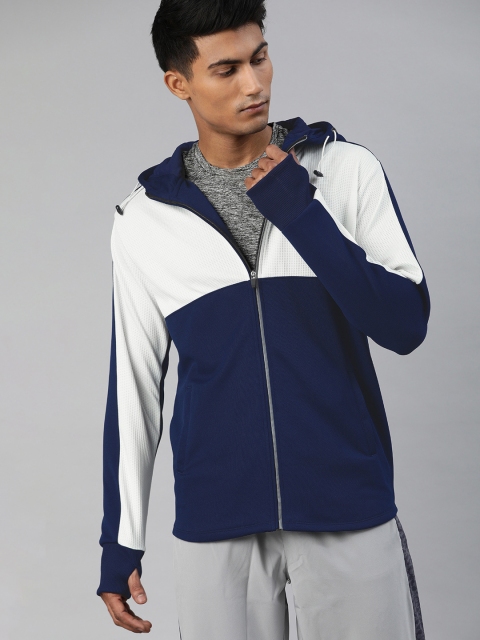 

WROGN ACTIVE Men Blue & Off-White Colourblocked Hooded Sweatshirt