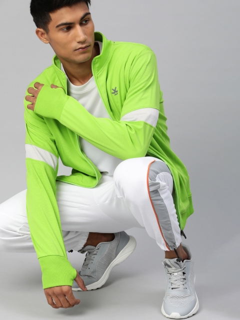 

WROGN ACTIVE Men Fluorescent Green Solid Sweatshirt With Striped Sleeves