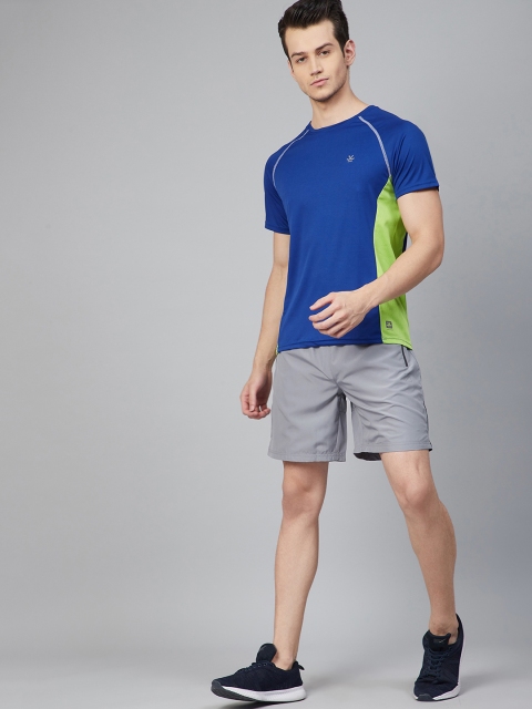 

WROGN ACTIVE Men Blue & Lime Green Slim Fit Colourblocked T-shirt