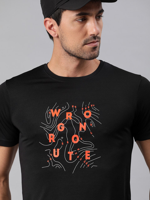 

WROGN ACTIVE Men Black Printed Round Neck T-shirt