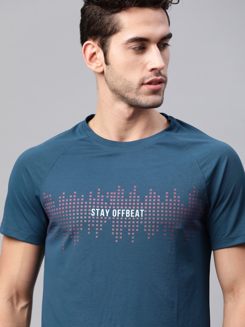 

WROGN ACTIVE Men Teal Blue Printed Round Neck T-shirt