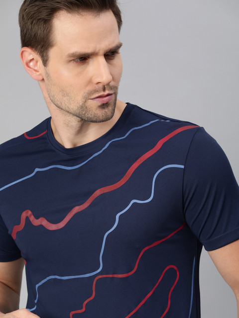

WROGN ACTIVE Men Navy Blue Abstract Printed Round Neck T-shirt