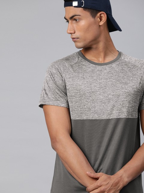 

WROGN ACTIVE Men Grey Colourblocked Round Neck T-shirt