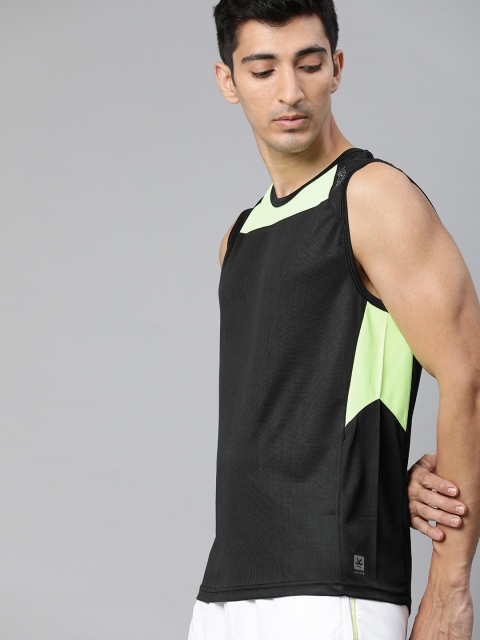 

WROGN ACTIVE Men Black & Fluorescent Green Colourblocked Round Neck T-shirt