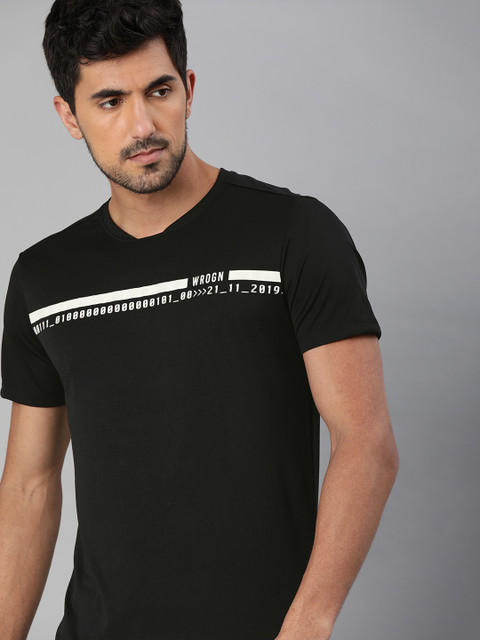 

WROGN ACTIVE Men Black Printed Regular Fit T-shirt