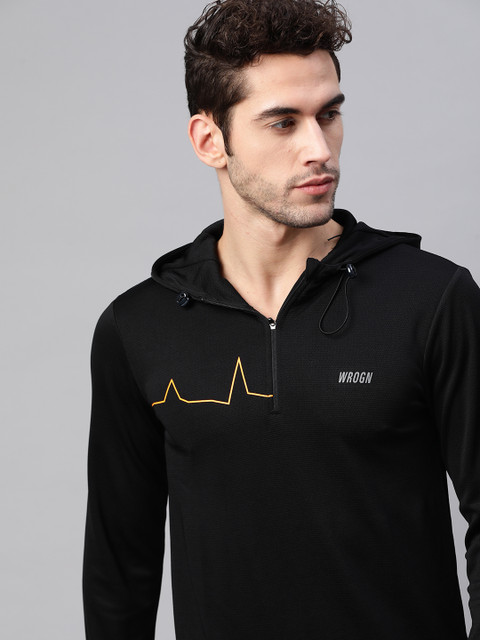 

WROGN ACTIVE Men Black Solid Hood T-shirt