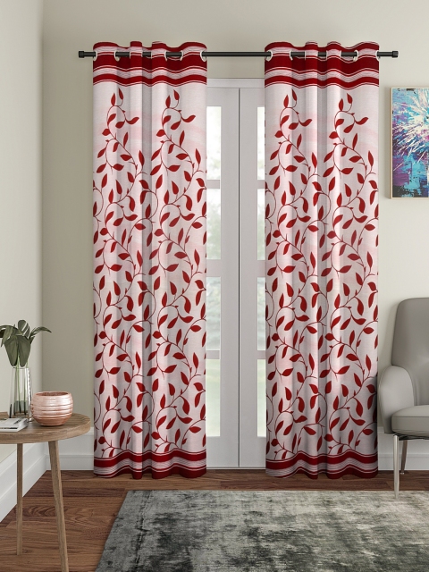 

Cortina Set Of 2 White & Maroon Floral Print Long Door Curtains