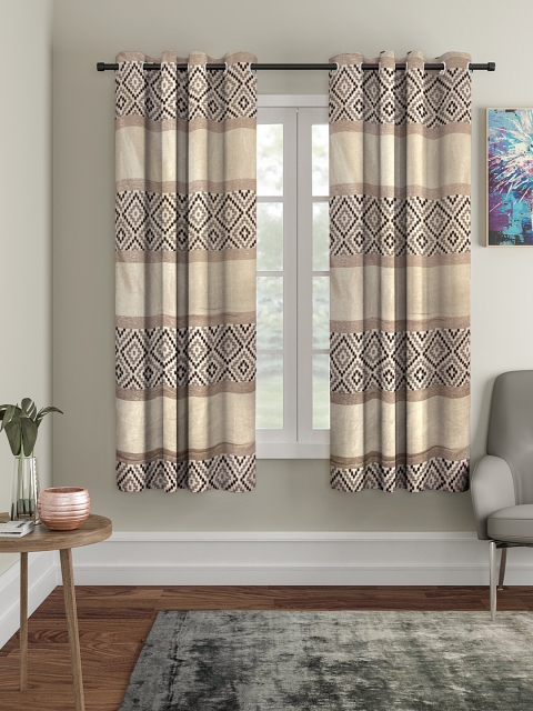 

Cortina Beige & Black Set of 2 Embroidered Window Curtains