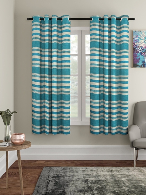 

Cortina Set Of 2 Blue & White Striped Polyester Curtains
