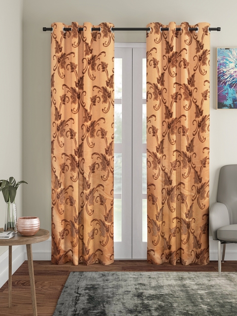 

Cortina Set Of 2 Orange & Brown Ethnic Motifs Long Door Curtains
