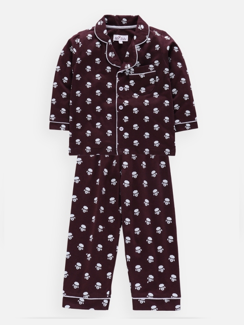

Nite Flite Girls Maroon Printed Night suit