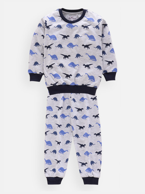 

Nite Flite Unisex Kids Grey & Blue Printed Night Suit
