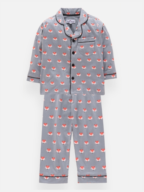 

Nite Flite Kids Grey & Brown Fox Printed Night Suit