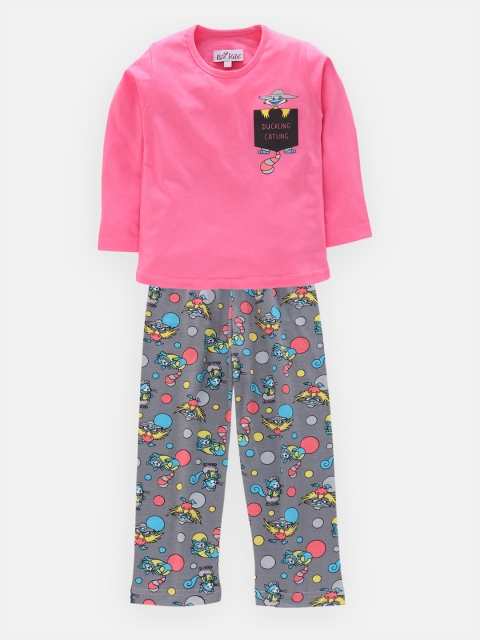 

Nite Flite Girls Pink & Grey Printed Night Suit
