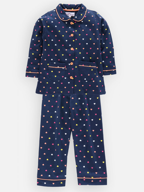 

Nite Flite Girls Navy Blue & Pink Printed Night Suit