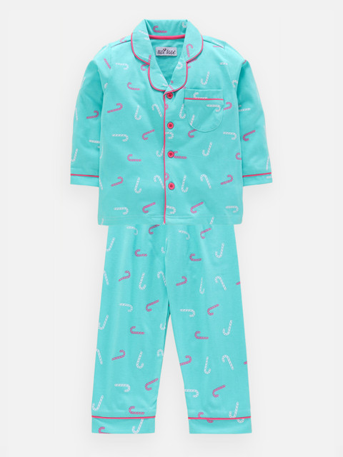 

Nite Flite Kids Turquoise Blue & Pink Printed Night Suit