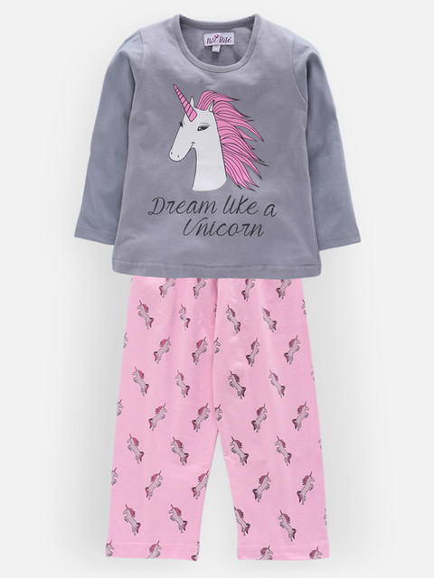 

Nite Flite Girls Pink & Grey Unicorn Print Nightsuit