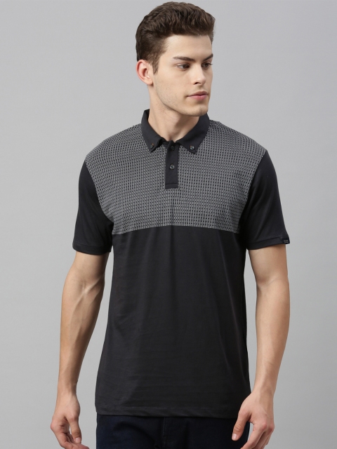 

RARE RABBIT Men Black Colourblocked Polo Collar T-shirt
