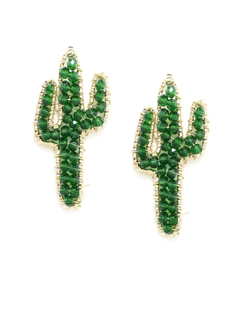 

Bellofox Green & Gold-Toned Geometric Drop Earrings