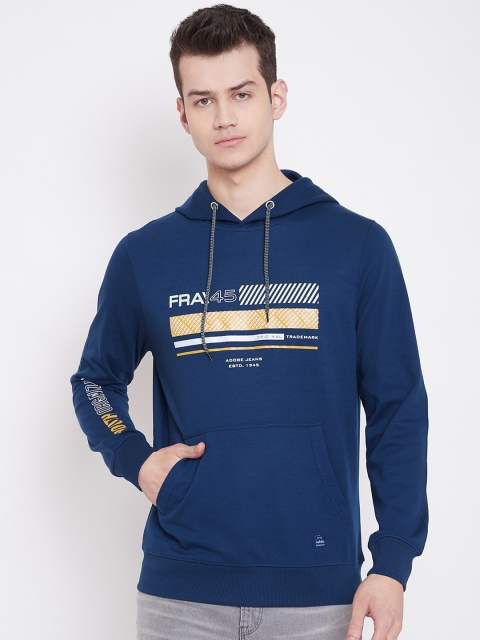 

Adobe Men Navy Blue Printed Hooded Sweatshirt