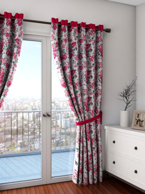 

SWAYAM White & Pink Single Floral Print Door Curtain