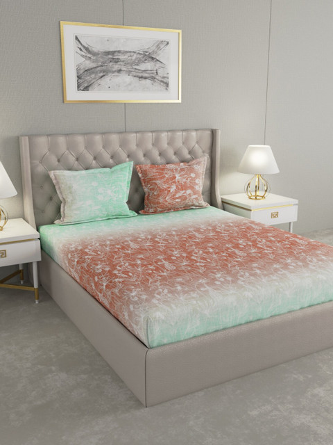 

Raymond Home Green & Brown Floral 200 TC Cotton Double King Bedsheet With 2 Pillow Covers