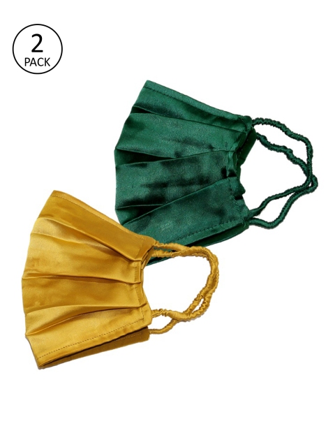 

Bellofox Women 2 Pcs Solid Satin 3-Ply Anti-Pollution Reusable Cloth Masks, Green