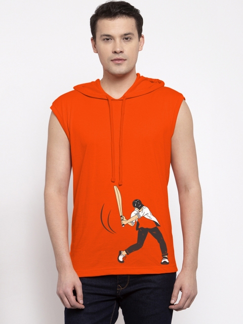 

Friskers Men Orange Printed Hood T-shirt