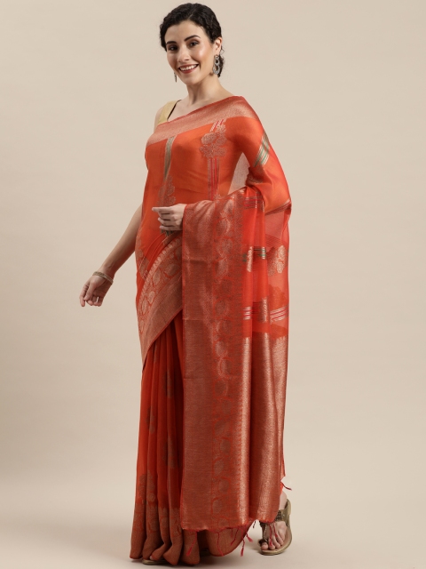 

Pisara Orange Silk Cotton Woven Design Kanjeevaram Saree