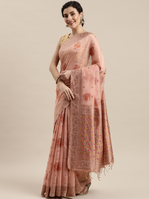 

Pisara Peach-Coloured & Orange Silk Cotton Woven Design Kanjeevaram Saree