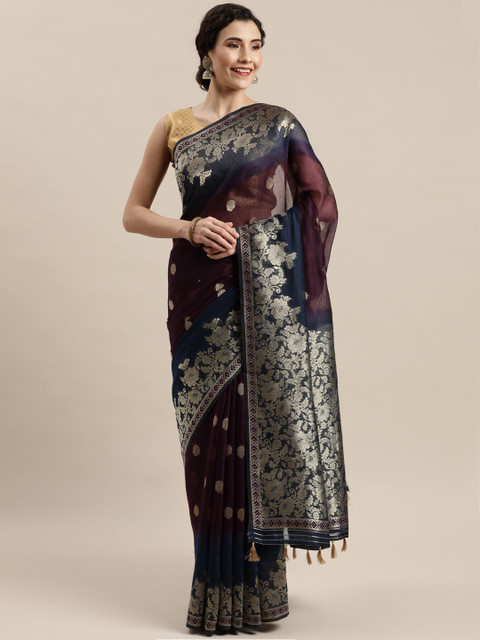 

Pisara Burgundy Silk Cotton Woven Design Banarasi Saree