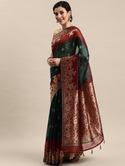 

Pisara Green & Maroon Silk Cotton Woven Design Banarasi Saree