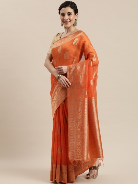 

Pisara Orange Silk Cotton Woven Design Chanderi Saree