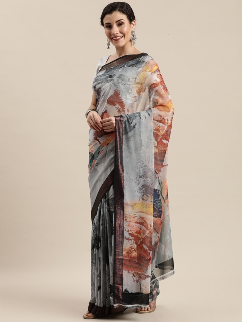 

Pisara Grey & Black Pure Georgette Abstract Printed Saree