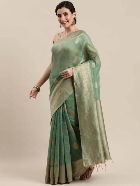 

Pisara Green Silk Cotton Woven Design Chanderi Saree