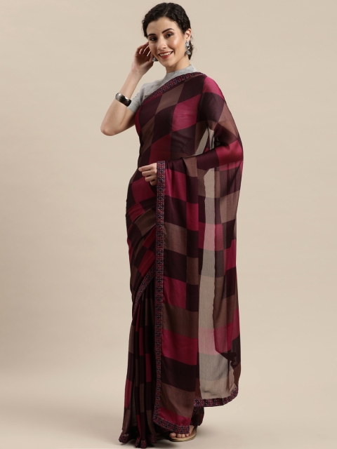 

Pisara Burgundy Checked Poly Chiffon Saree