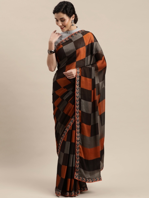 

Pisara Rust & Black Poly Chiffon Checked Saree