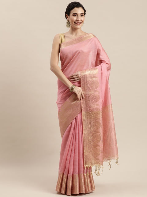 

Pisara Pink Silk Cotton Solid Chanderi Saree