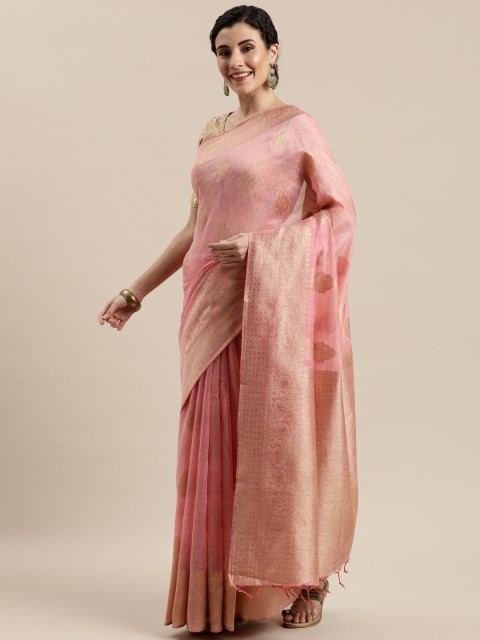 

Pisara Pink Silk Cotton Woven Design Chanderi Saree