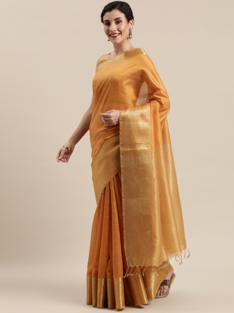 

Pisara Beige & Gold-Toned Silk Cotton Woven Design Chanderi Saree