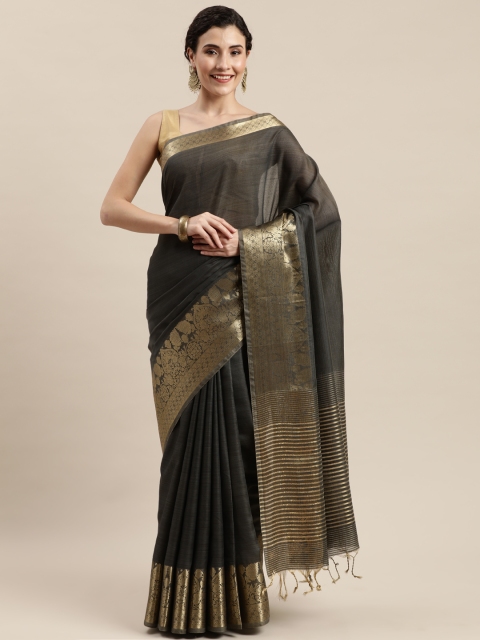 

Pisara Black Silk Cotton Solid Chanderi Saree