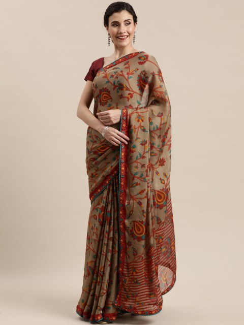 

Pisara Beige & Red Poly Chiffon Floral Printed Saree