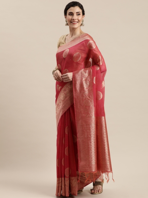 

Pisara Pink & Golden Silk Cotton Woven Design Chanderi Saree