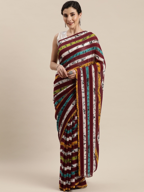 

Pisara Burgundy & Off-White Pure Georgette Striped Saree